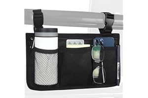 Wheelchair Side Bag with Cup Holder- Waterproof Armrest Storage Pouch with Multiple Pockets, Fits Wheelchairs, Walkers,Rollat