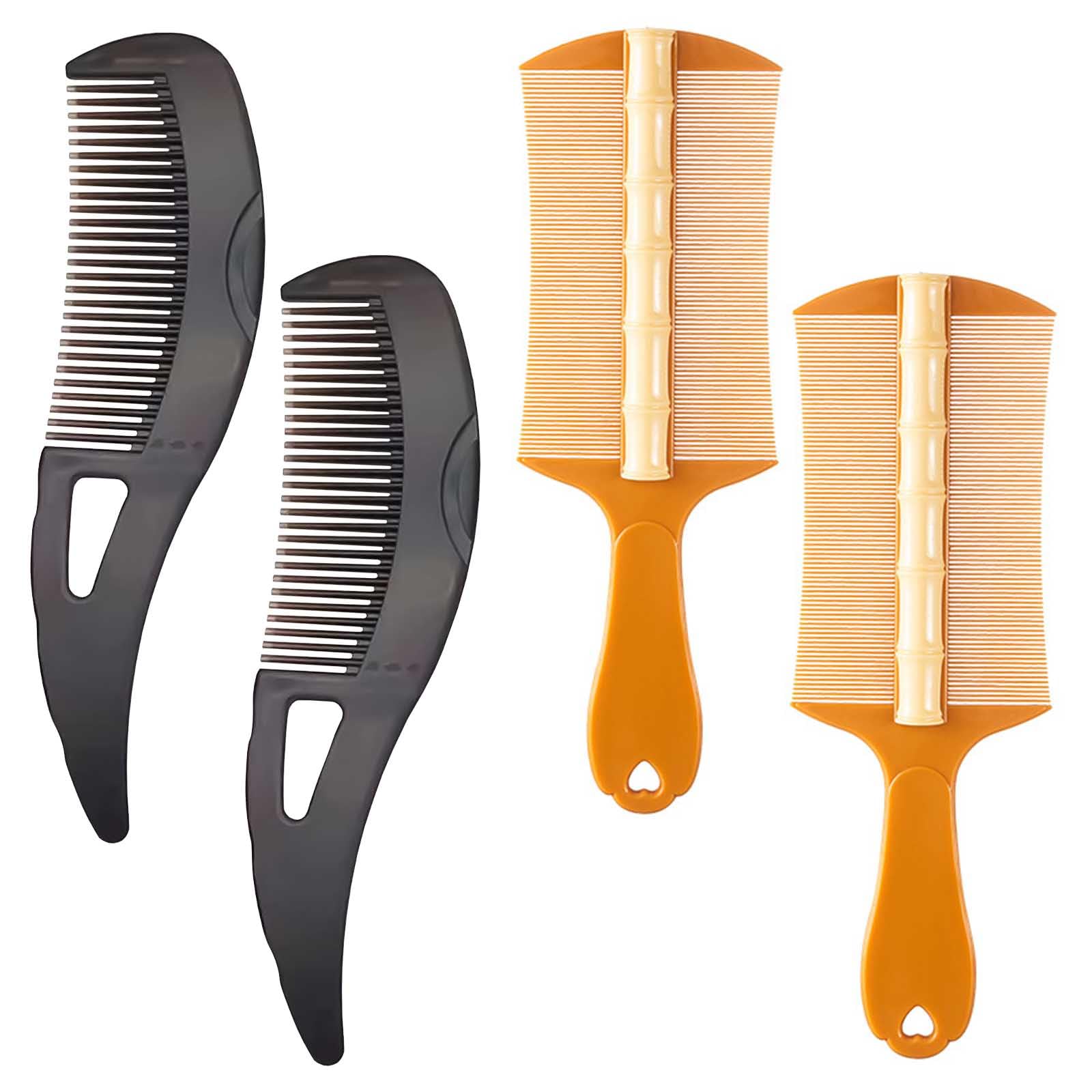 4 PCS Massage Dandruff Comb Remover,2 Brown Hollow Tooth Comb with 2 Orange Scalp Brush,Fine Tooth Comb for Dandruff,Easy to Clean,for Dandruff Removal and Tangled Hair