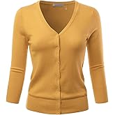 EIMIN Women's 3/4 Sleeve V-Neck Button Down Stretch Knit Cardigan Sweater (S-3X)