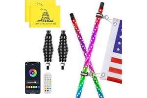 Atfoyer 2PCS 4FT Whip Lights, Light Whip for UTV ATV, APP and Remote Control, Spiral RGB Chasing Light, Lighted Antenna Whip for Off-Road Truck Sand Buggy 4 Wheeler RZR (4FT 2PCS with Spring Base)