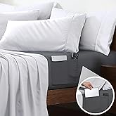 Cathay Home Full Double-Sided Organizer Pocket Fitted Smart Sheet - Double Brushed Ultra Soft – Wrinkle & Fade Resistant - 14" Deep Pocket Fitted Sheet Only (Full, Grey)