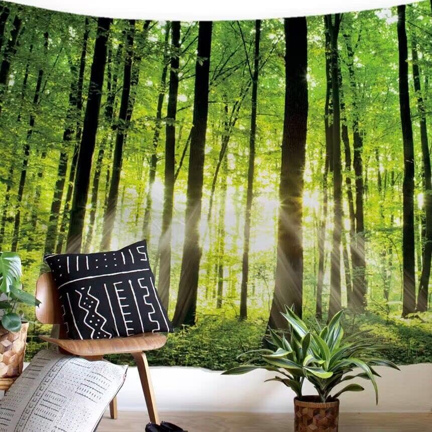 Tapestries - PROCIDA Forest Tree Tapestry Nature Landscape Tapestry Sunshine Through Tree Tapestries Wall Hanging Green Fresh Woodland Scenery for Bedroom Ceiling Aesthetic Decoration, 90 x 71 inch