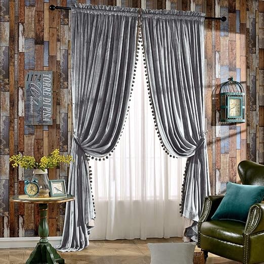 Amazon Com Melodieux Luxury Pom Poms Velvet Blackout Lined