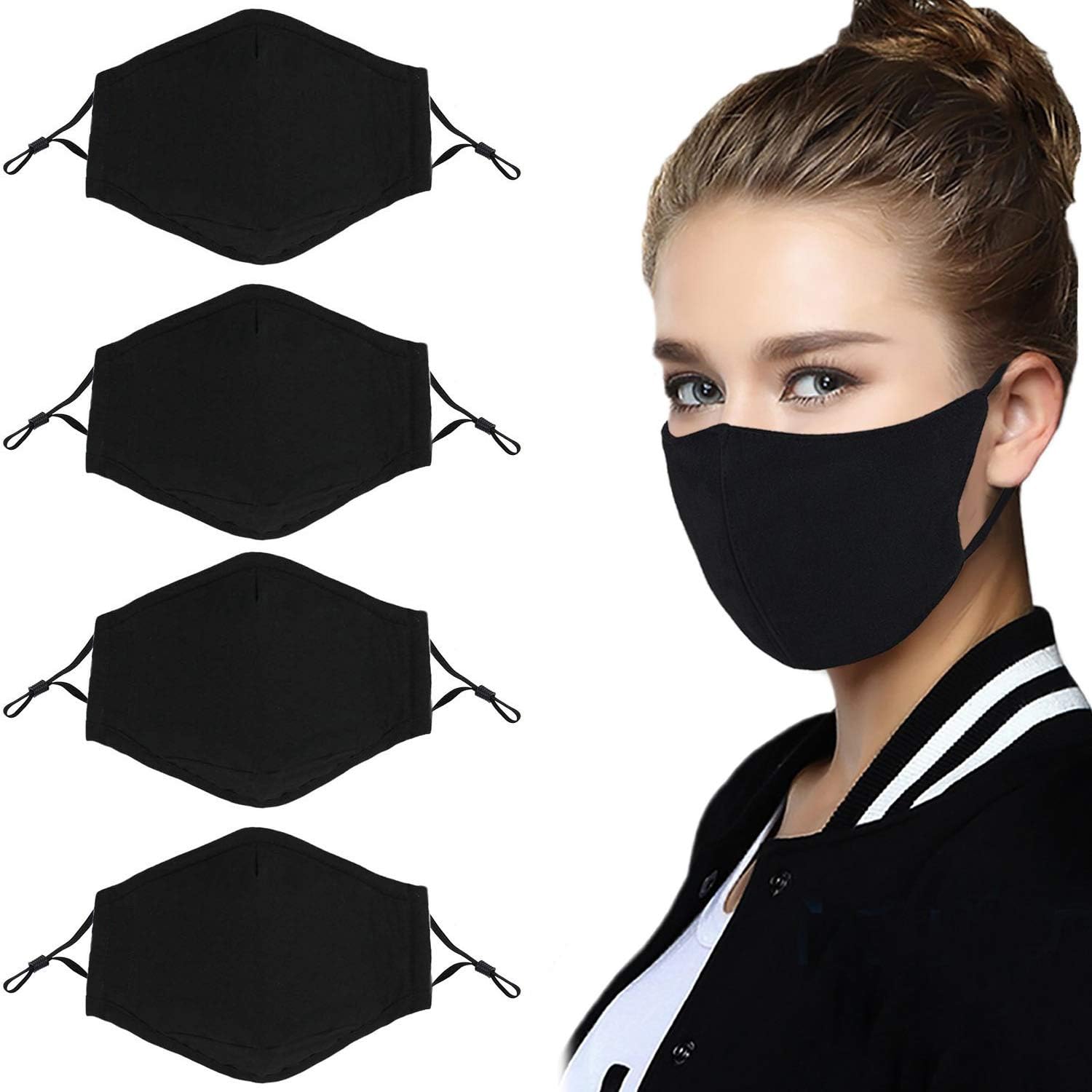 AFYHA Reusable PM2.5 Dust Masks, 4pcs Anti Air Pollution Respirator Mask with 8pcs Activated Carbon Filter Insert Washable Cotton Mouth Mask with Adjustable Straps