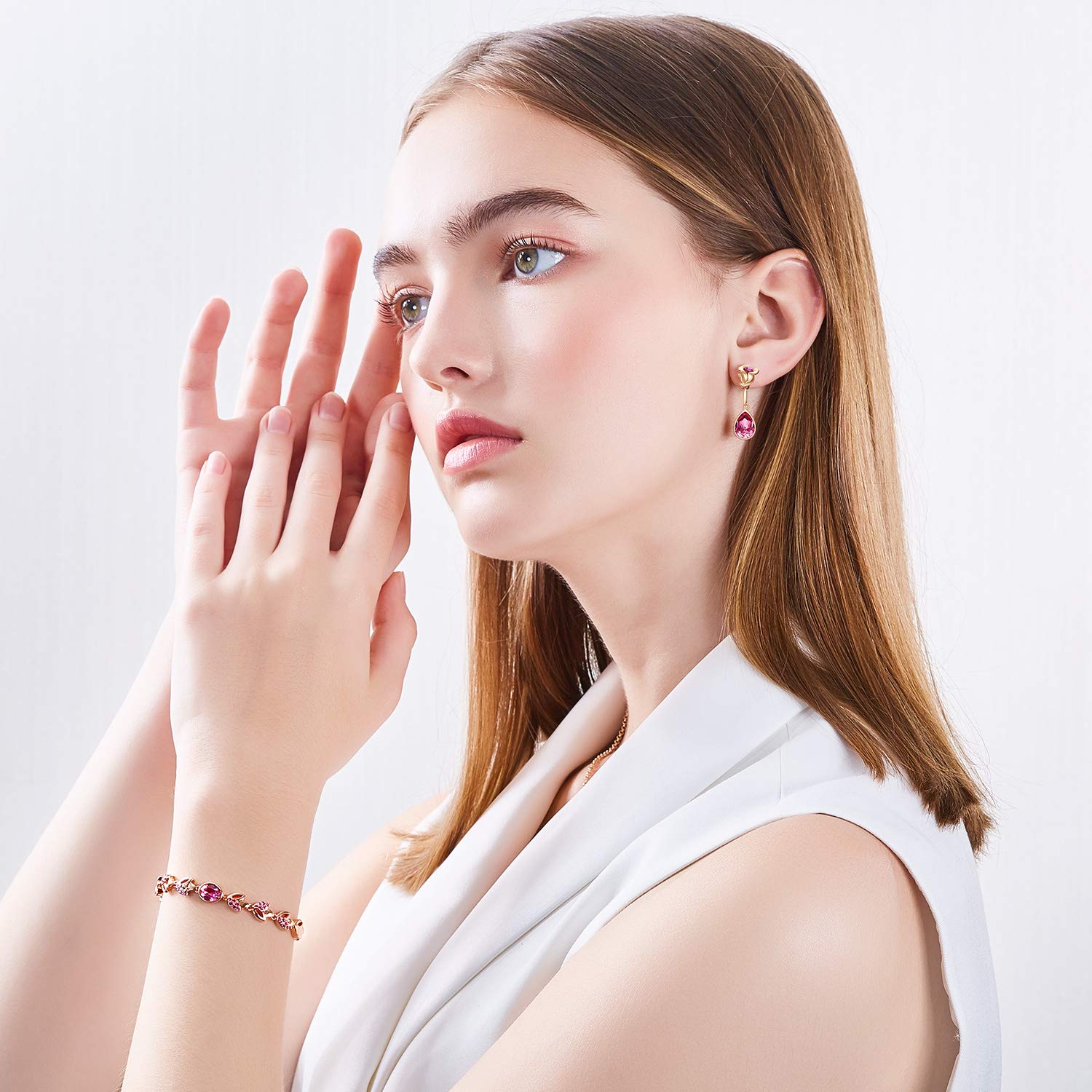 CDE 18K Rose Gold Plated Women Bracelet Bangle Swarovski Flower Rose Jewelry,Ideal Gifts for Valentine\'s Day (Rose Gold Bracelet)