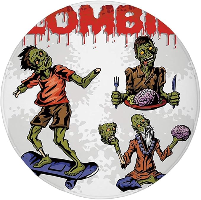 Pet Mat Round Rug Mat Carpet,Zombie Decor,Dead Man Eating Brain
