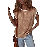 Dokotoo Tank Tops for Women Round Neck Cap Sleeve Color Block Cable Knit Womens Tank Tops Sweater Vest Women