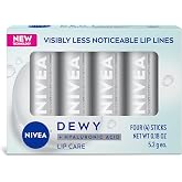 NIVEA Dewy and Hyaluronic Acid Lip Care, Moisturizing Lip Balm, 4 x 0.18 OZ | Moisturizing Lip Balm Leaves Visibly Less Noticeable Lip Lines, No Waxy Feel, Lightweight, Ultra-Hydrating, All Day Moisture