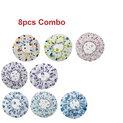 LUVINA Zeebly Combo of Reusable Shower Bath Cap with Clear Plastic Hair Cover Spa