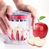OOKUU 5.12-In Extra Large Apple Slicer Corer, 16-Blade Cutter | Heavy-Duty Stainless Steel, Clear Catch Bowl, Safe Quick Cutting, Thin Even Slices, for Apples &amp; Pears