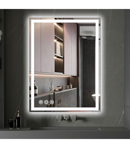 24x32 Inch LED Bathroom Mirror With Lights - Anti-Fog, 3 Color Temperatures, Dimmable, Front & Back Lighting, Tempered Glass
