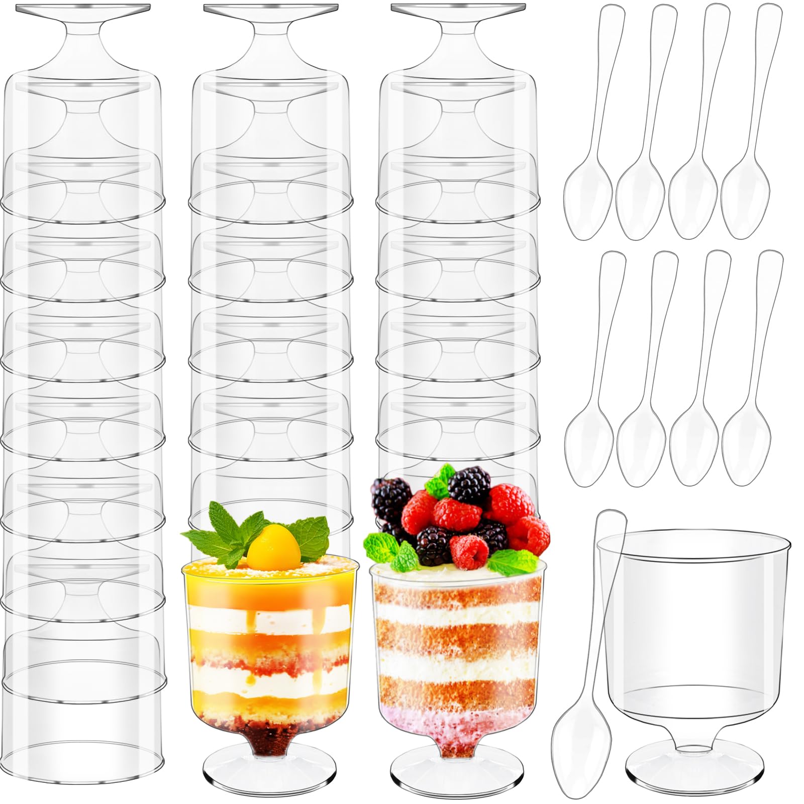 Photo 1 of 120 Pcs Dessert Cups with Spoons,60 Pcs 5 OZ Mini Clear Plastic Parfait Cup with 60 Pcs Spoons,Disposable Appetizer Bowl Round Serving Goblet Cup Wine Shot for Fruit,Ice Cream,Mousse Pudding