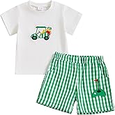 Licupiee Toddler Baby Boy Golf Outfits 2Pcs Summer Clothes Sets Embroidery Golf Car Short Sleeve Shirt and Striped Shorts Set