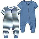 BIGBIGKISS Baby Boy Girl 2 Pack Romper Infant Short Sleeve 2 Way Zipper One Piece Jumpsuits Newborn Clothes 0-24 Months
