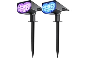 AIRMEE Solar Outdoor Lights, IP68 Waterproof Solar Spot Lights Outdoor 13 Modes Multicolored, 700LM Solar Lights Outdoor, Auto On/Off Solar Landscape Spotlights 2-in-1, for Yard, Garden, Pathway, 2 Pack