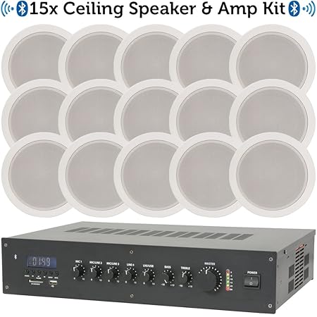 100 V Line Shop/Restaurant Wireless Hintergrund Musik System Kit – 120 W Bluetooth Mixer Amp & 15 x Deckenleuchte Lautspreche