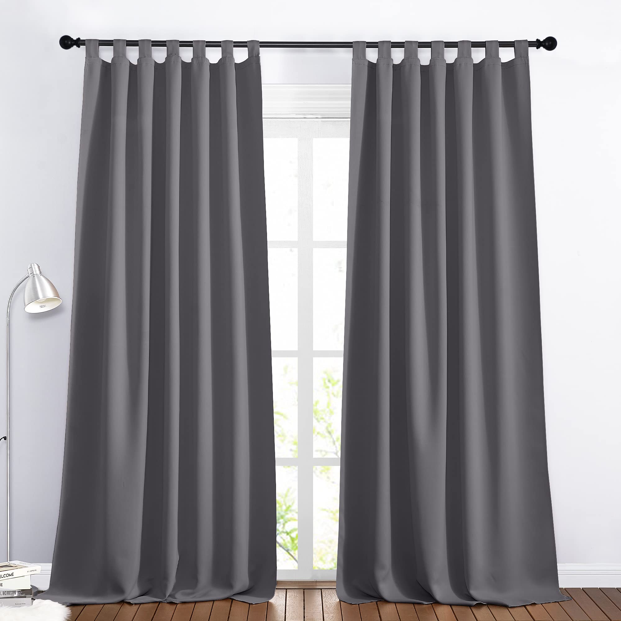 PONY DANCE Blackout Window Curtains - Soft Solid Tab Top Nursery Décor Thermal Insulated Window Treatments Decorative Drapes for Living Room, 2 Panels, 55-inch W x 96-inch D, Gray