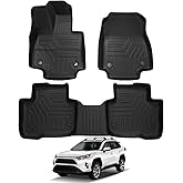 Falafa Floor Mats for Toyo-ta RAV4 2019-2024 2025(Include Hybrid), TPE All Weather Floor Liner for RAV4 1st and 2nd Row Car Mats Cargo Liners Accessories, Black