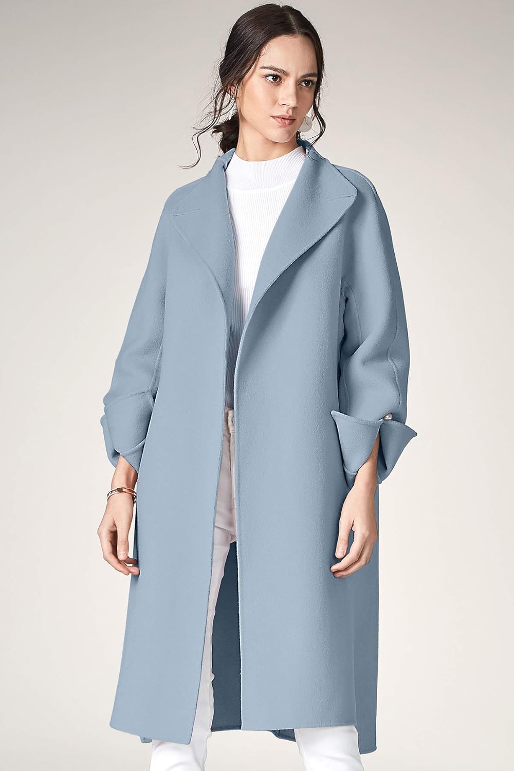 ANNA&CHRIS Women's Long Wool Trench Coat Winter Oversize Handmade Lapel Cardigan Overcoat: Clothing