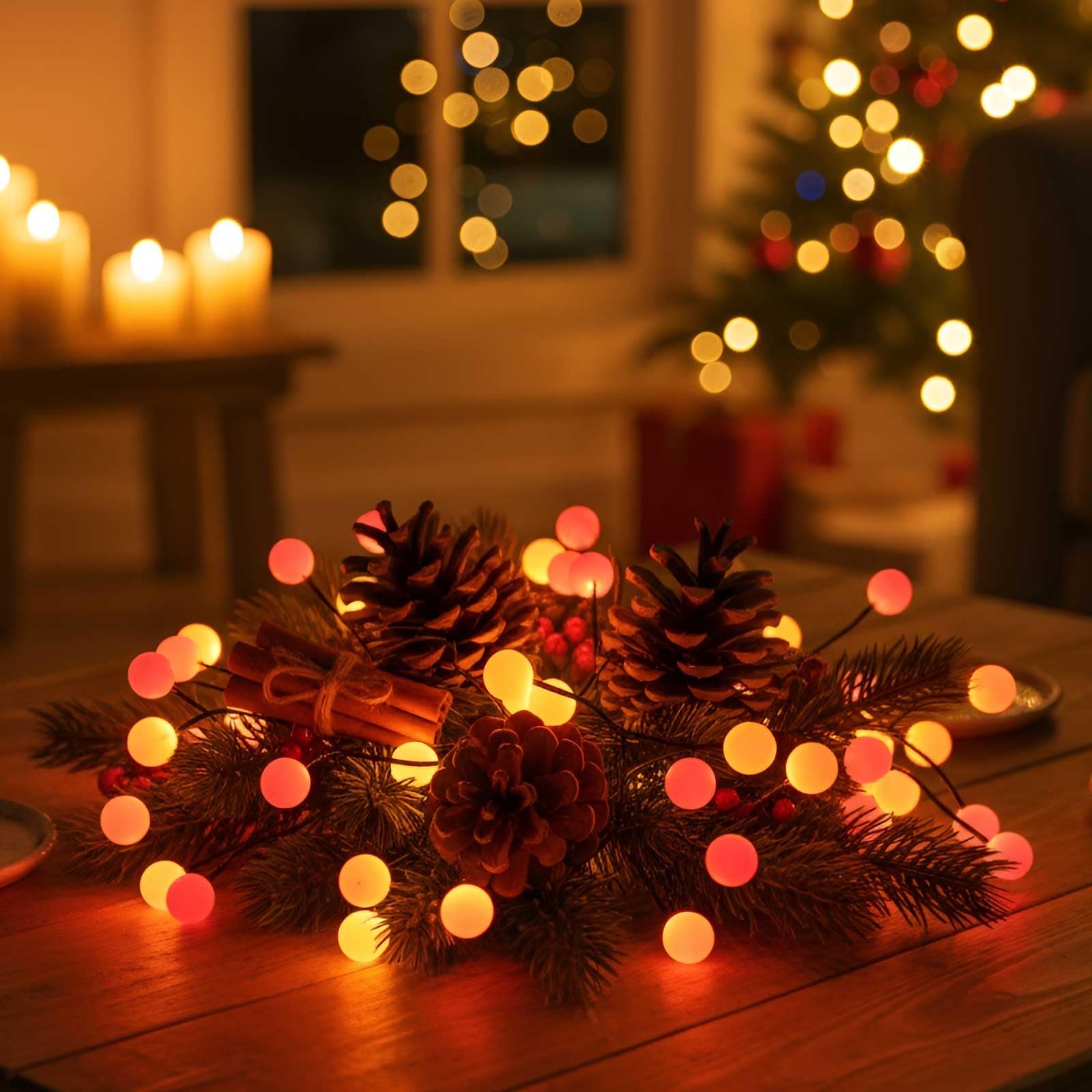 Qbis 40 Berry Cluster Lights - Outdoor/Indoor Christmas Lights with Timer, Battery Powered Fairy String Lights in Red, Orange & Yellow, Autumn and Fireplace Cosy Lighting, Great for Halloween Too! — image 1