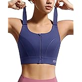 VFUS Adjustable High Impact Sports Bras for Women Zip Front Full Coverage and Lift Padded Compression Tops