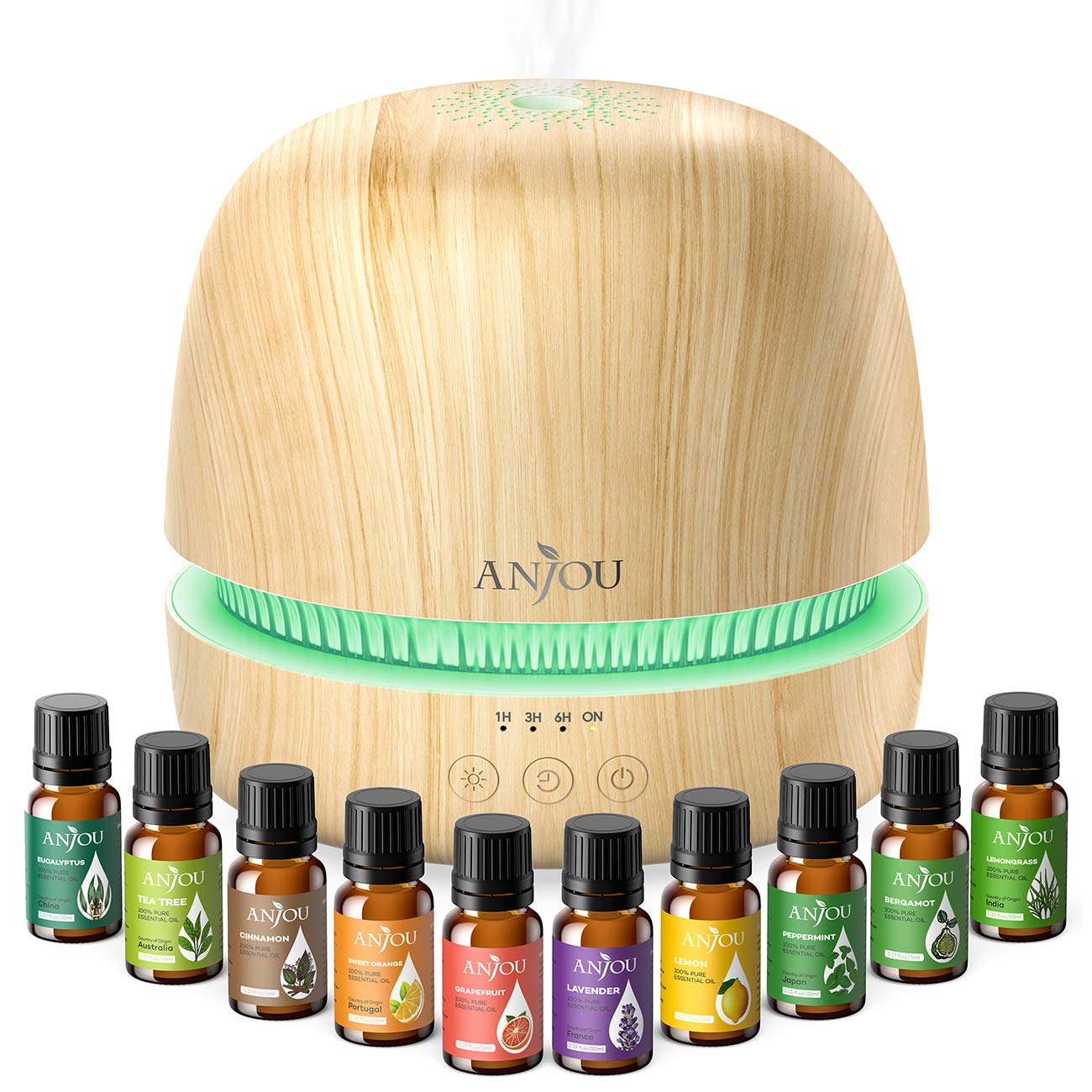 Essential Oil Diffuser Set - Anjou 300ml Ultrasonic Aromatherapy Diffuser with 10 Essential Oils Humidifiers for Constant Aromatherapy, 7 Color LED & Timer for Home Bedroom Office Study Yoga Spa : Beauty