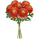 Hollyone 7 Heads Ranunculus Artificial Flowers Orange Fake Ranunculus Small Bouquets Silk Flowers Faux Floral Centerpieces Flower Arrangements for DIY Home Decor Wedding Party Bridal Shower Decoration