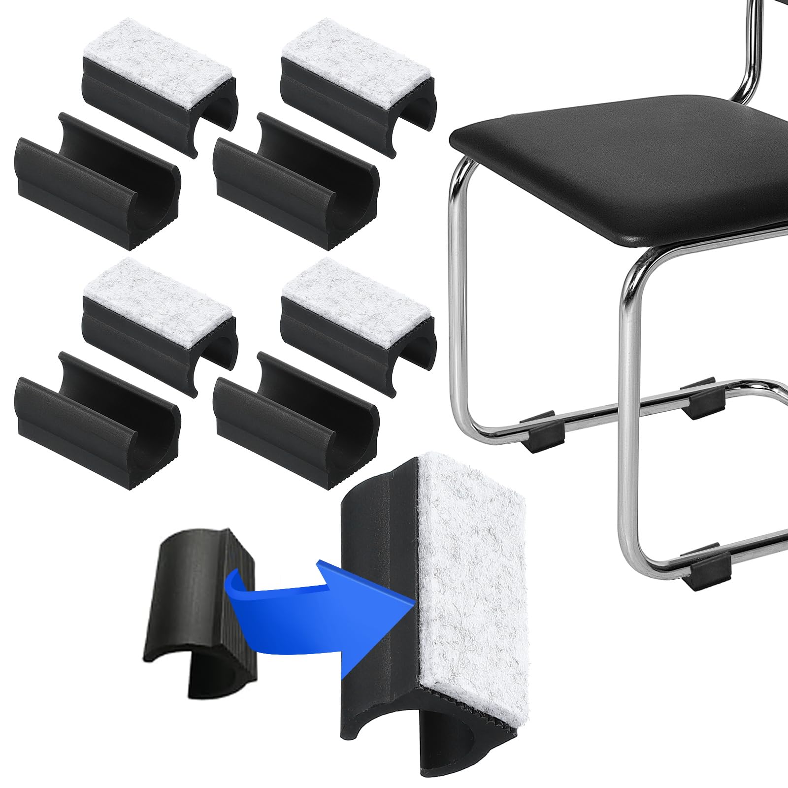 PATIKIL Rectangle U Shaped Chair Leg Tips Caps with Felt Pads, 8 Pack Slide Smoothly Furniture Feet Floor No Scratches No Noise Protectors Protect Hardwood Floors Fit Dia 19 mm Leg, Gray