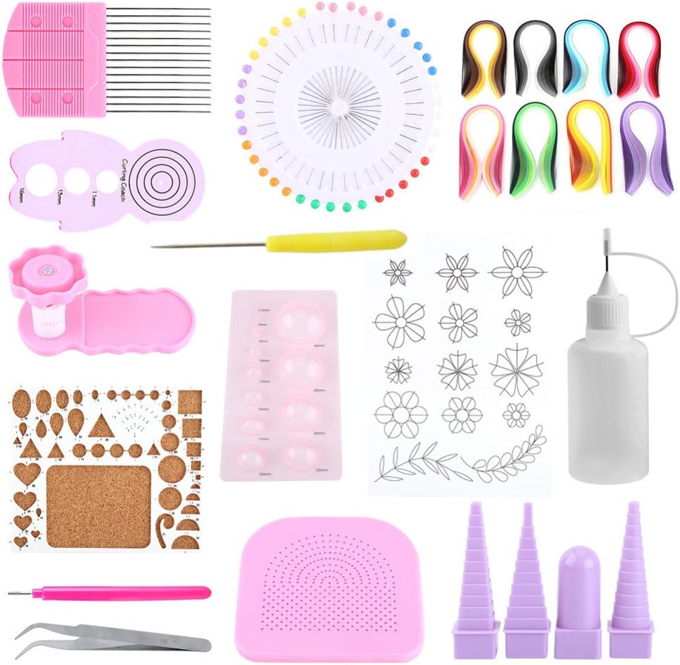 DIY Quilling Paper Craft Rolling Kit Slotted Tools Strips Tweezer Pins Slotted Paper Quilling for Decoration