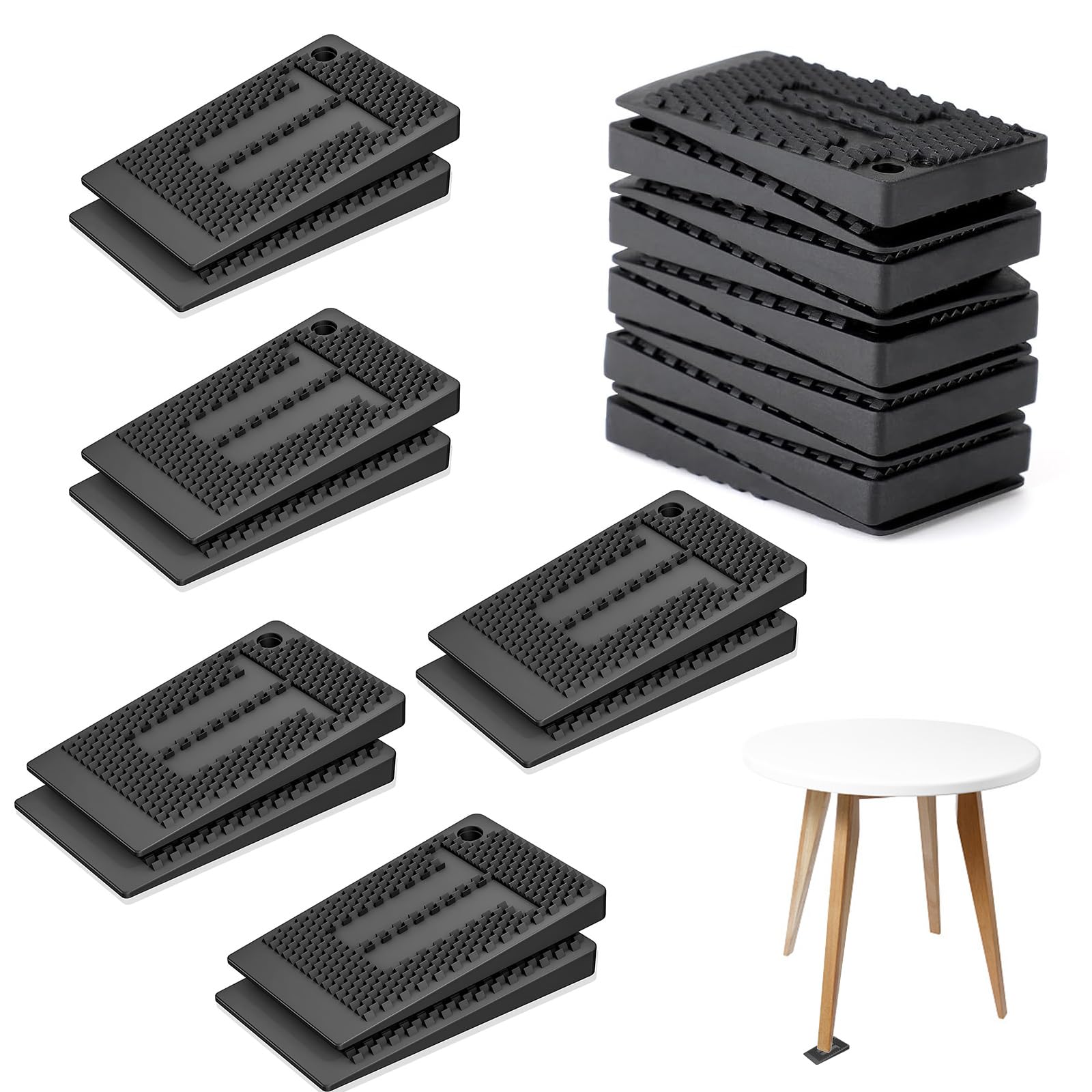 Cyleibe 20 Pack Furniture Leveling Pads, Flexible Rubber Table Leverler Pads, Leveling Shims for Home Improvement, Level Wedges,Cabinet Shims,Chair Shims, Waterproof Non-Slip, Stackable Black