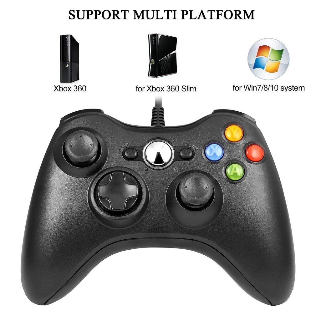 Maexus Xbox 360 Controller, Wired Controller for Microsoft Xbox Slim 360 PC (Windows XP/7/8/10), Android (TV/Phone/Tablet), PS3 - Black
