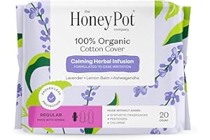 THE HONEY POT COMPANY Honey Pot 100% Organic Cotton Cover Calming Herbal Infusion Regular Pads, 20 Count
