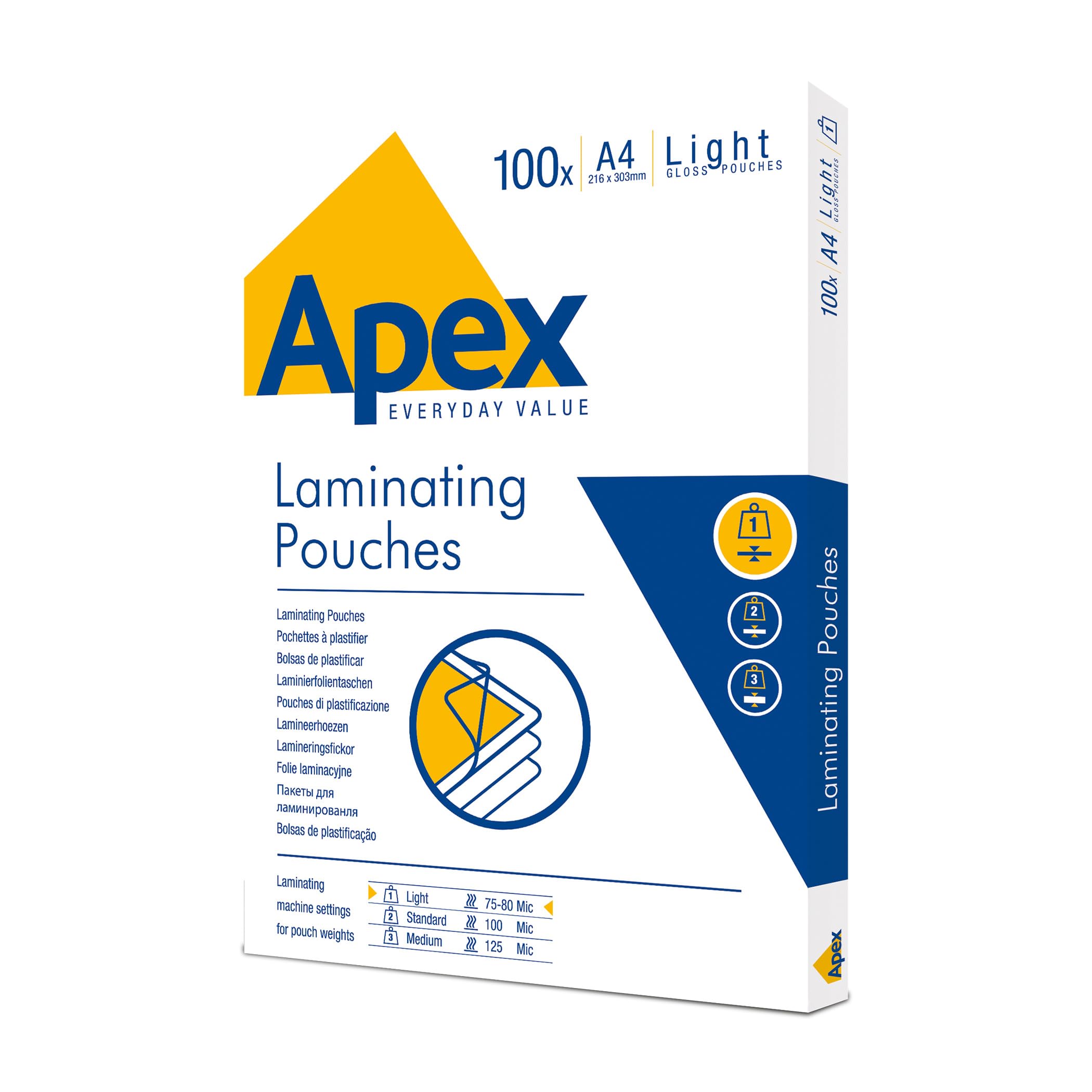 Fellowes Apex A4 Laminating Pouches, Glossy Finish, 100 Sheets - Light Duty - Ideal for Notices and Photos — image 1