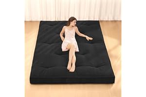 NLDD Japanese Floor Mattress, 4" Thicken Futon Mattress Twin Size Sleeping Pad, Corduroy Foldable Mattress Pad Roll Up Tatami Mat Floor Mattress for Adults（Black）