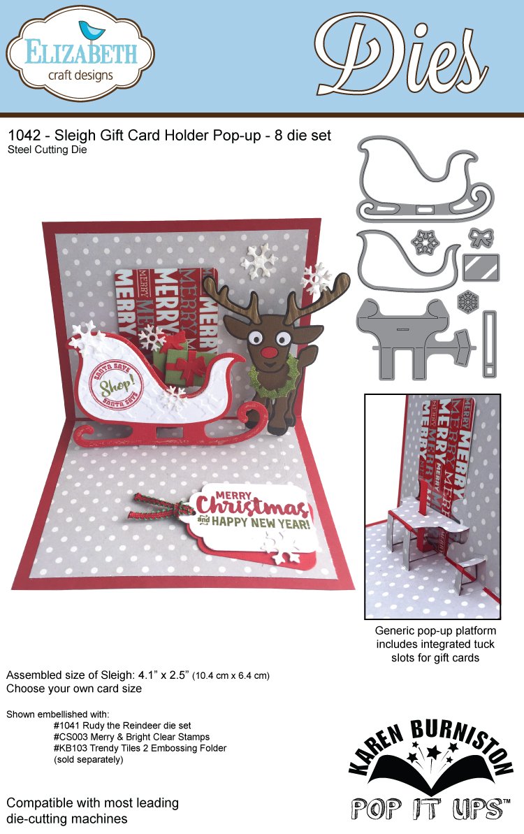 Elizabeth Craft Designs Elizabeth Craft Pop It Up Metal Dies by Karen Burniston-Sleigh Gift Card Holder, Grey