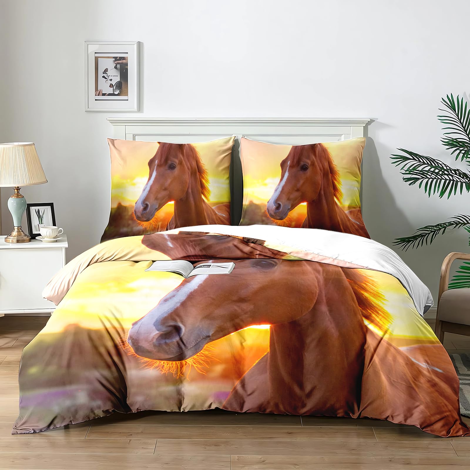 Yzehomijia Horse Duvet Cover Sets 220×200 cm, 3D Printed Horse Design, Includes 1 Microfibre Duvet Cover + 2 Pillowcases 65×65 cm.(C1×220)