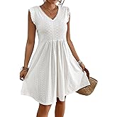 Bsubseach Womens Swimsuit Eyelet Sleeveless Coverup Bathing Suit Cover Up V Neck Swim Cover Ups 2025 Summer Beach Tank Dress