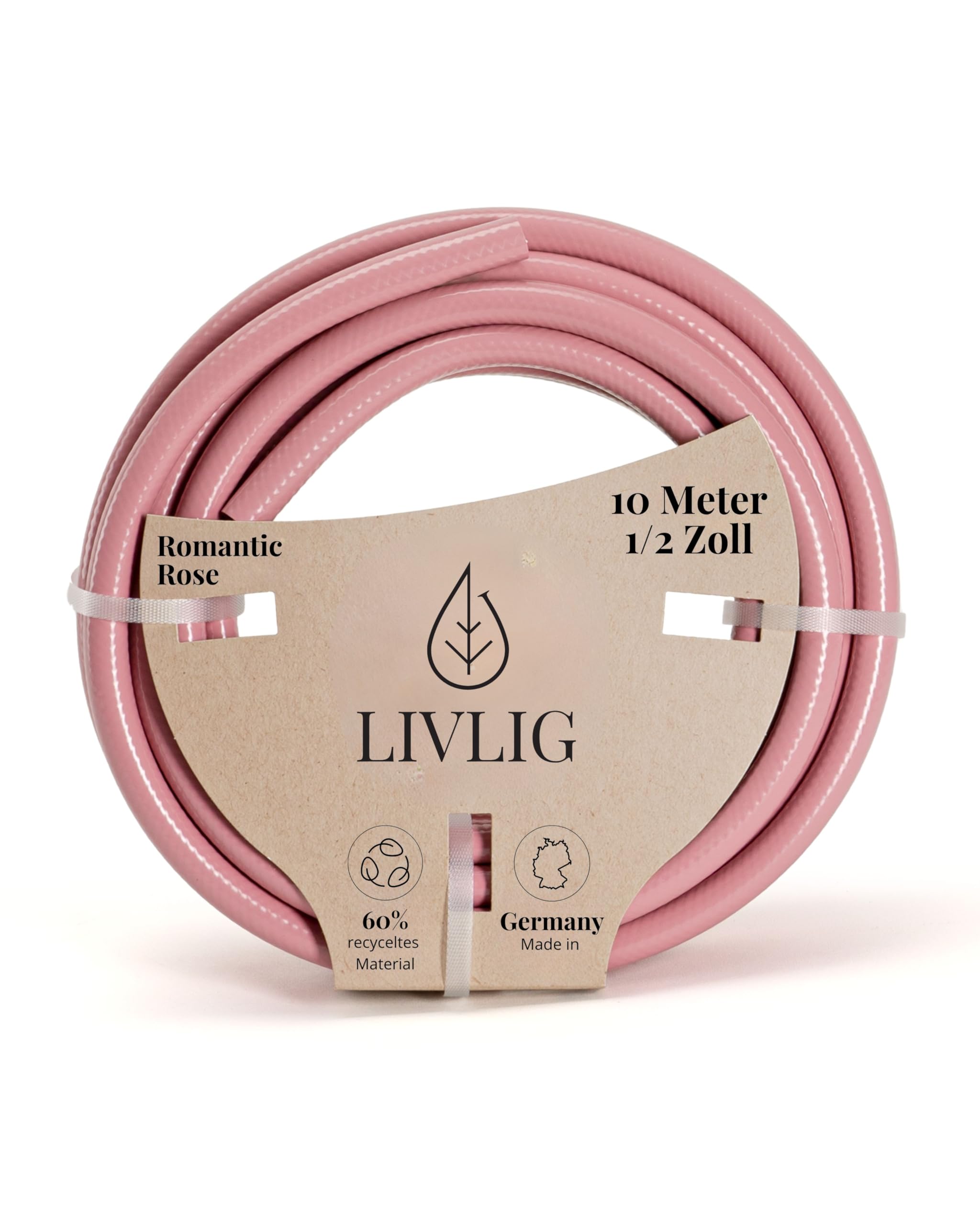 LIVLIG Garden hose 10m, hosepipes for garden 1/2 inch Made in Germany, 10m hose pipe made of recycled PVC, dimensionally stable, colour: Pink