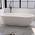 MEDUNJESS 67 Inch Stone Resin Freestanding Bathtub, Contemporary Peanut Oval Stand Alone Soaking Tubs, Solid Surface Bathtub with Drain & Integrated Slotted Overflow Matte White AM331-1700