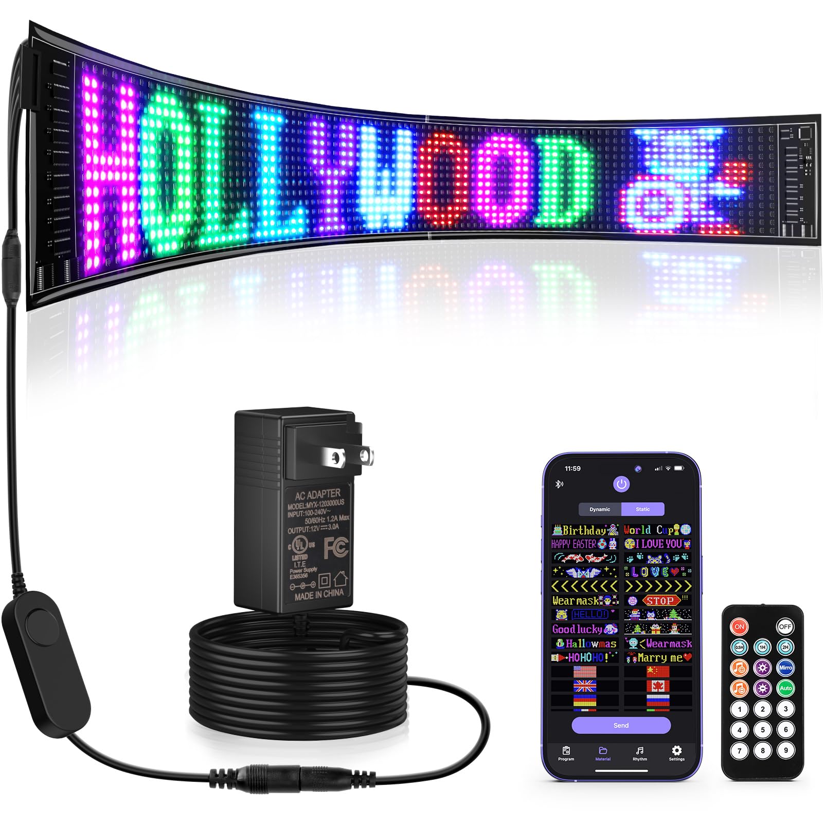 Photo 1 of Rayhome Large Programmable LED Sign, 37''x8'' Flexible 12V Indoor LED Store Sign with Remote, Scrolling Bluetooth APP Control Custom Text Pattern Animation Digital LED Display for Store School Hotel