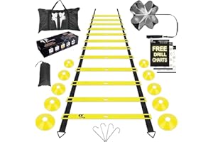 LYKAN FIT 20ft Sports Agility Ladder for Men Women and Kids, Speed Youth Soccer Agility Training Equipment for Football, Exercise, Tennis, Legs Workout with Speed Parachute and Carry Bag