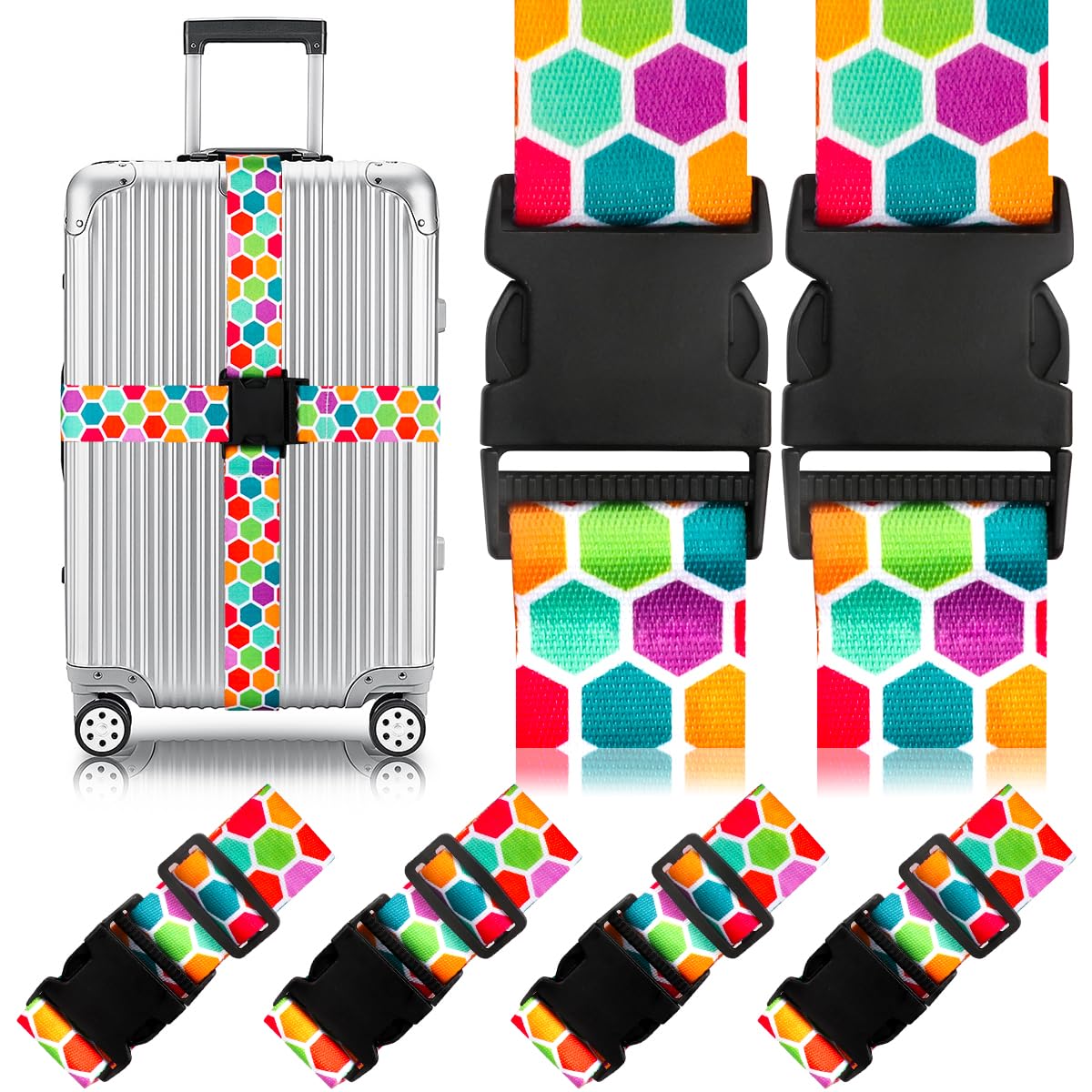 Adjustable Travel Luggage Strap Suitcase Belt Travel Bag Accessories 1.96 in W x 6.23 ft L(4Pack)