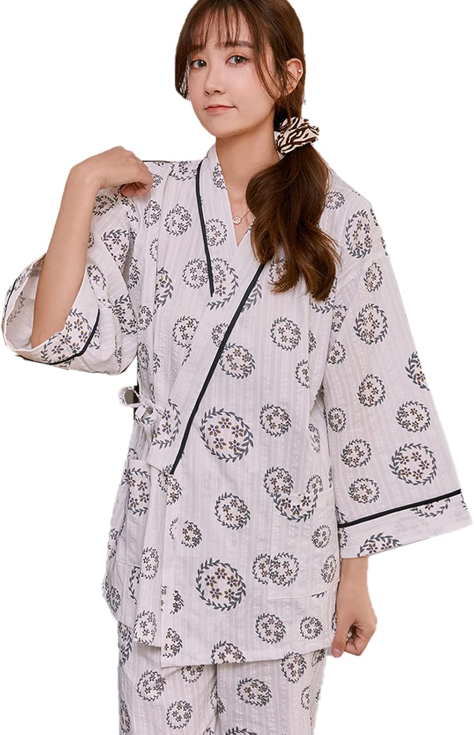 Japanese Pajamas Robe Kimono Thin Long Sleeve Pajamas Set Womens Nightwear Nightdress Vetement