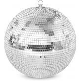 Disco Ball, 12/16/20 Inch Hanging Disco Ball, Mirror Ball for Party Decoration, Wedding, DJ Club, Stage, Birthday, Christmas, New Years Celebration (Silver, 16inch)