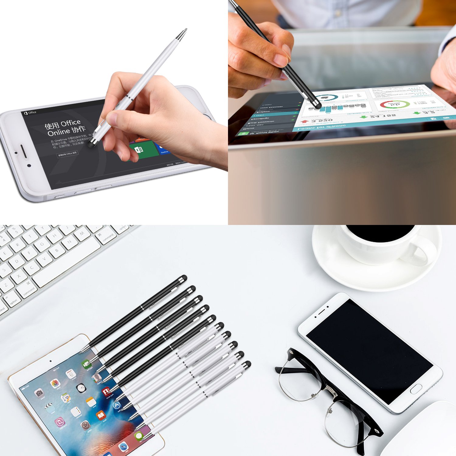 Stylus Pen,Proking 2 in 1 Capacitive Stylus Ballpoint Pen for Universal Touch Screens Devices Stylus Pens for iPad,iPhone,Kindle,Samsung,HTC,Tablets (Black,White)