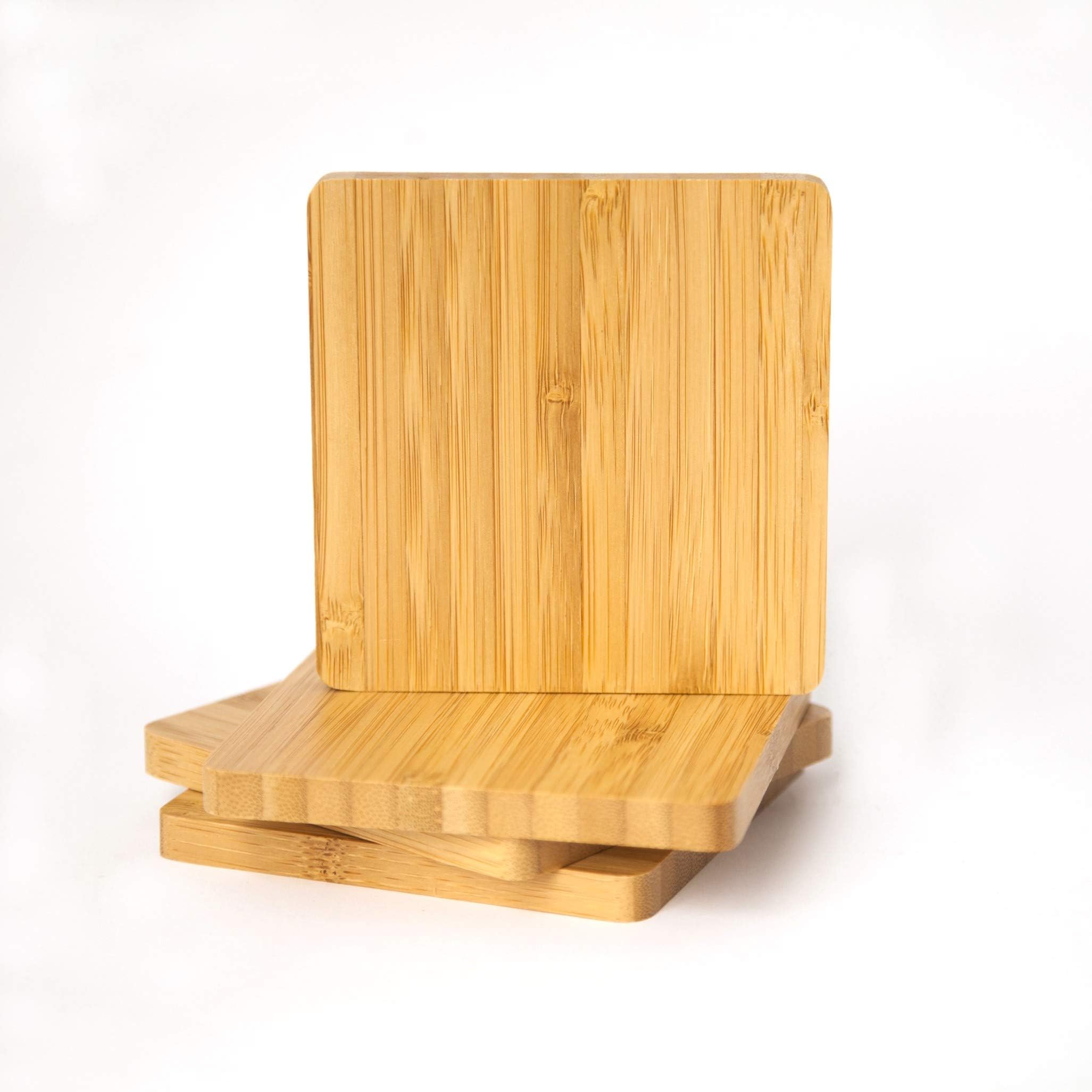 4 Piece Bamboo Coaster Set - 100% Natural Wood by Simply Natural Bliss