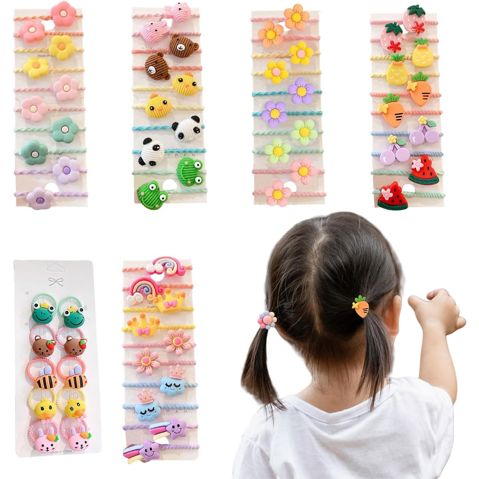 Baby Girls Hair Ties, 60 Pcs Cute Cartoon Elastic Hair Bands Ponytail Holders Animals Flower Multicolor Hair Bobbles Hair Accessories for Girls Infants Toddlers Kids Children (Multi-colored B)