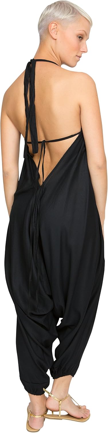 likemary Jumpsuits for Women UK, Harem Jumpsuit All in One, Halter Neck Genie Romper with Pockets - Image 3