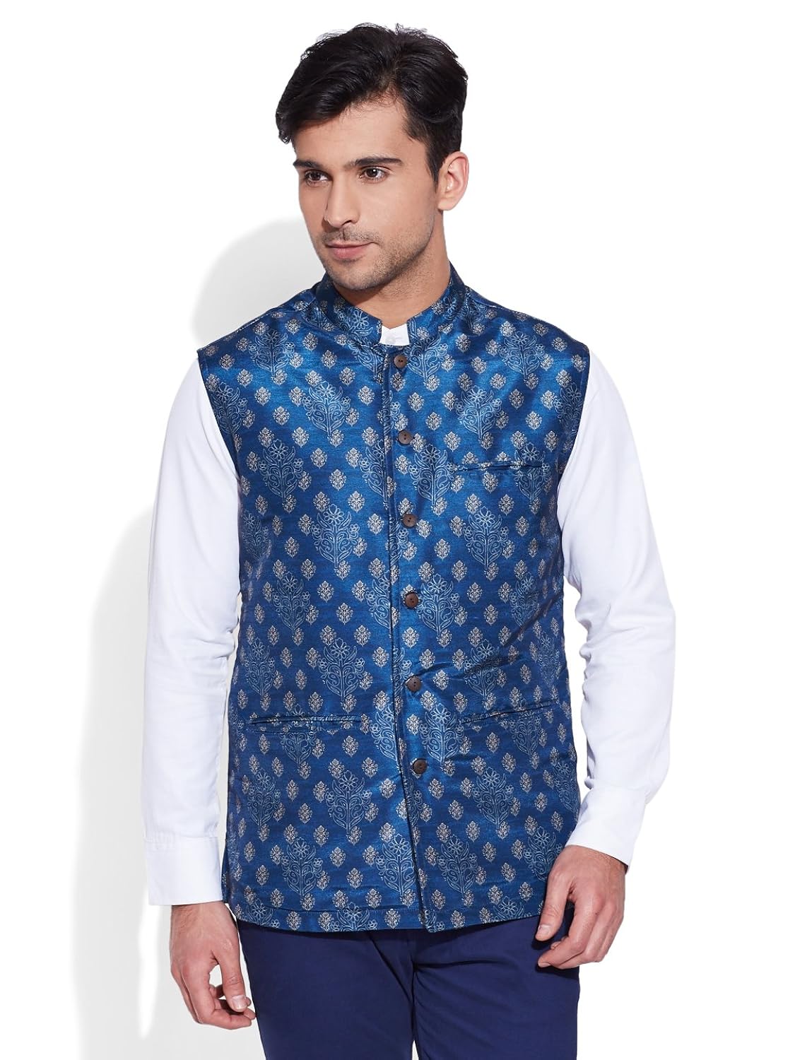 very me men's designer blue digitally printed nehru jacket
