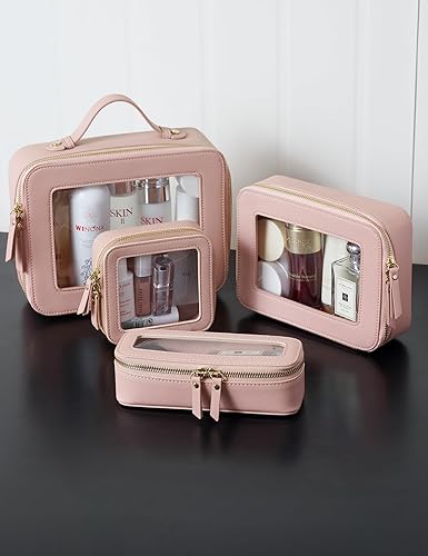 Popvibe Makeup Brush Travel Case Slim Makeup Bag for Women Clear Cosmetic  Bag Cute Makeup Case Pink Toiletry B